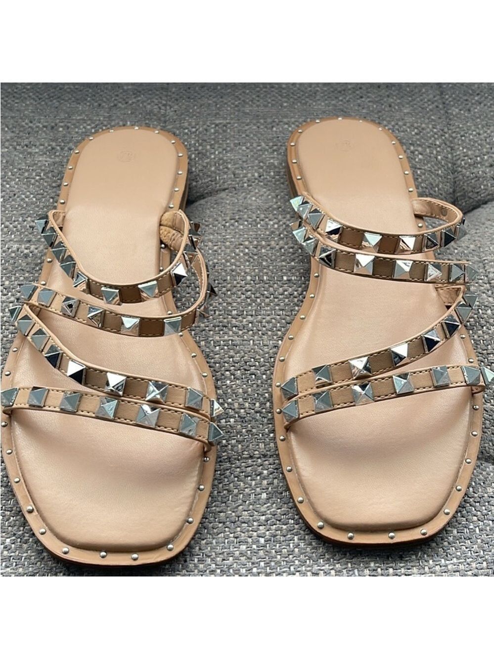 ZBY Tan and Silver Studded Sandals Size 7.5